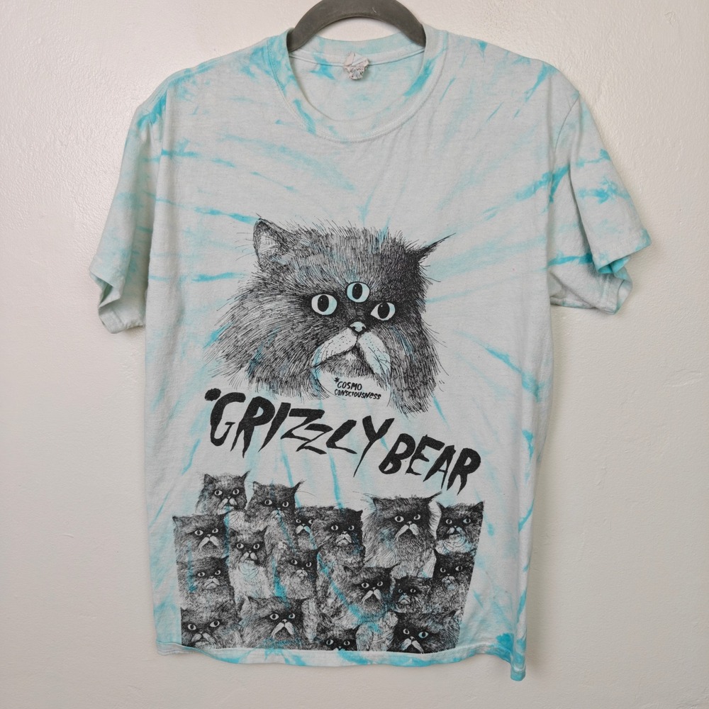 Grizzly Bear Band Tee Size Medium Blue Tie Dye 3 Eyed Cat Indie Rock Psychedelic